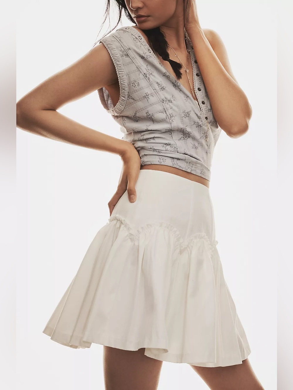 Anthropologie ||‎ Mare Mare White Basque-Waist Mini Skirt Ruffle White M NWT